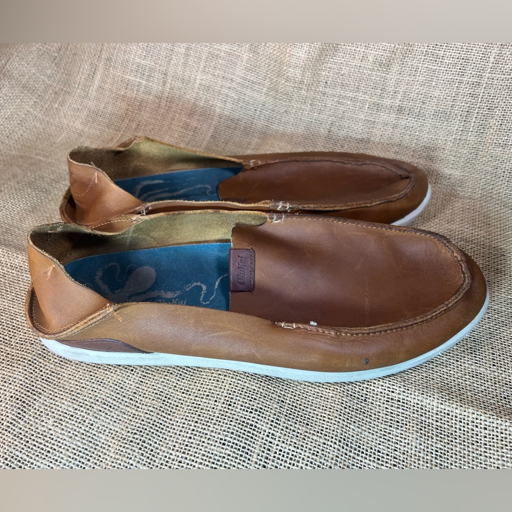 OluKai Nalukai slip on Men's Brown Leather Loafers